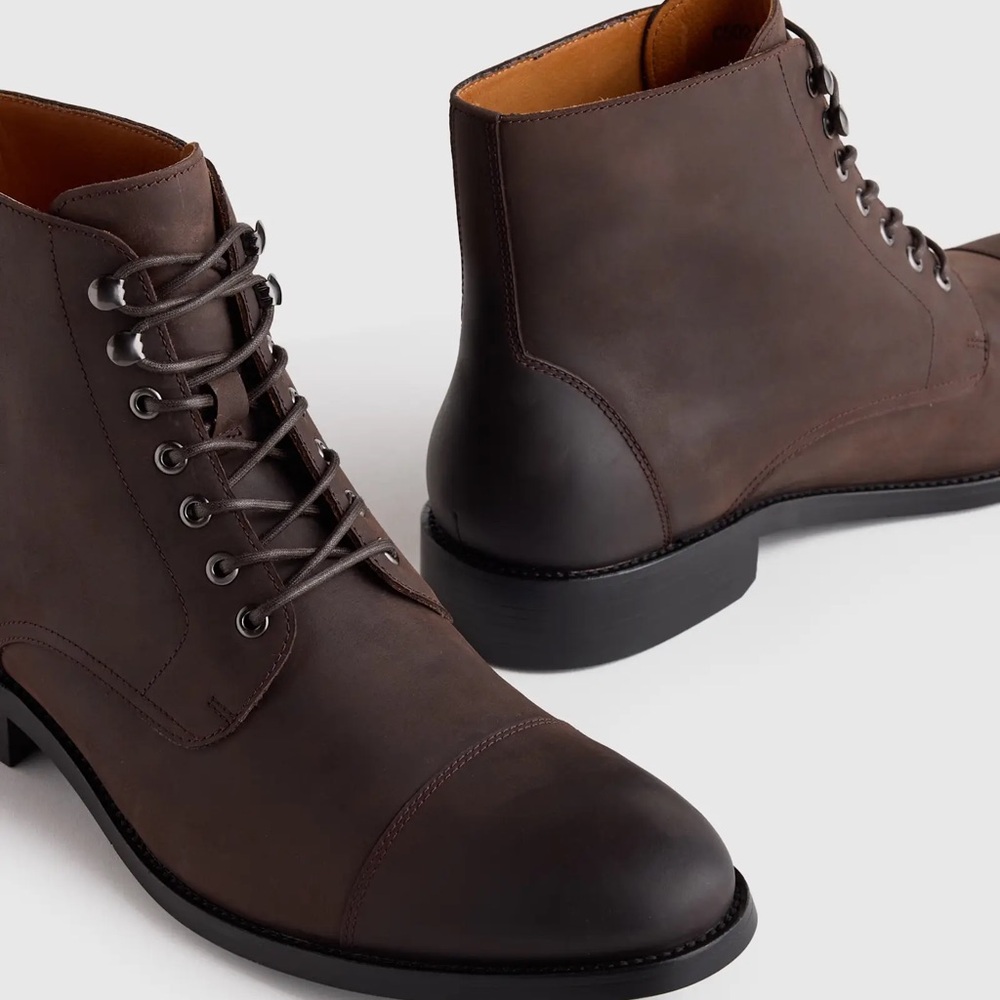 Quince men’s brown Leather Cap Toe Lace Up Boot NWT - Picture 2 of 6